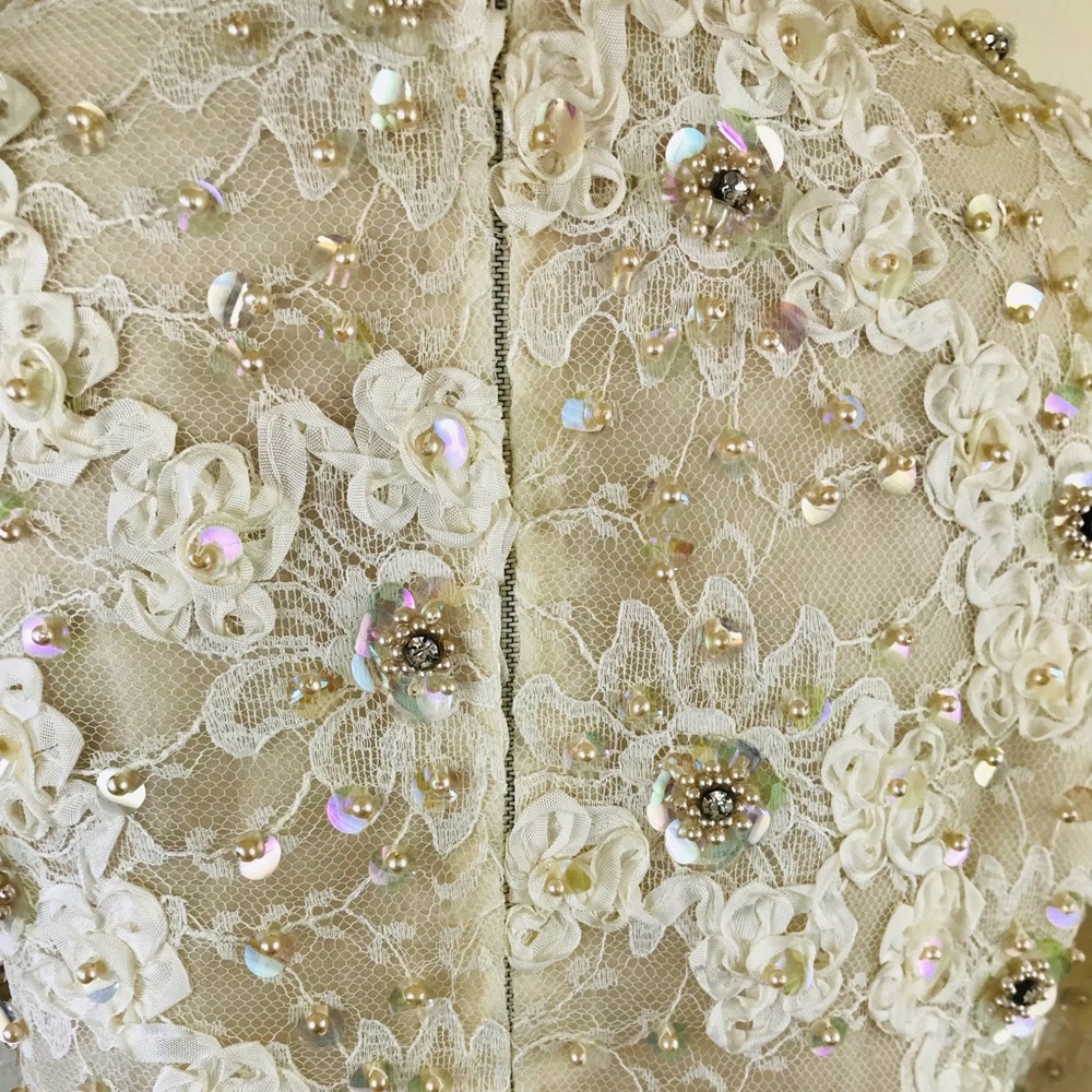 SOLD Vintage 60s Hall Ludlow Gown Sequins Lace Organza Cream Beige Wedding Dress - Picture 13 of 16